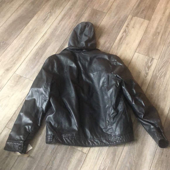 NWT Levi’s black men’s motorcycle faux leather jacket hoodie - Picture 7 of 7
